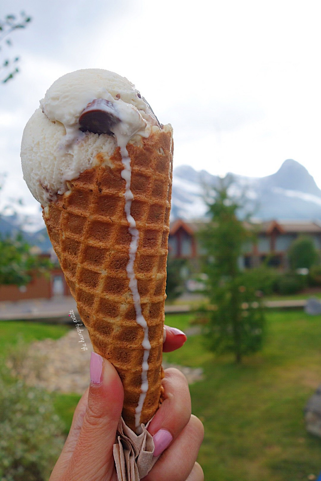 The Scoopin' Moose ice cream on a waffle cone - from The Scoopin' Moose in Canmore
