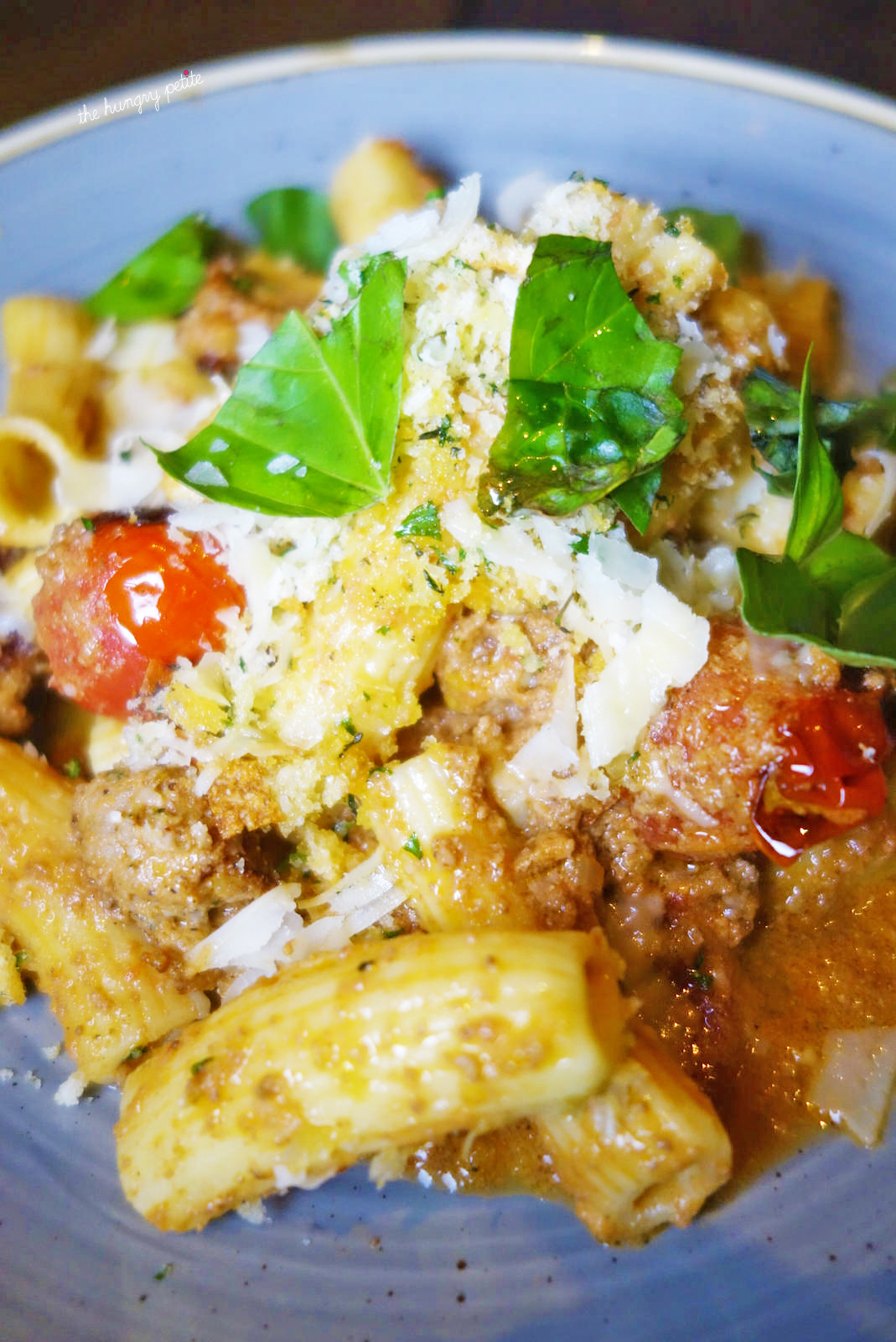 Ultimate rigatoni bolognese, Broek Pork Acres chorizo, organic cherry tomatoes seasoned bread crumbs, & parmesan - from Crazy Weed Kitchen in Canmore