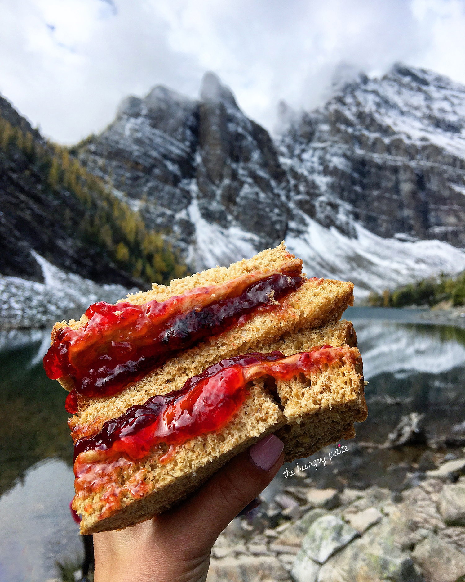 Peanut butter & strawberry jam sandwich from Lake Agnes Teahouse