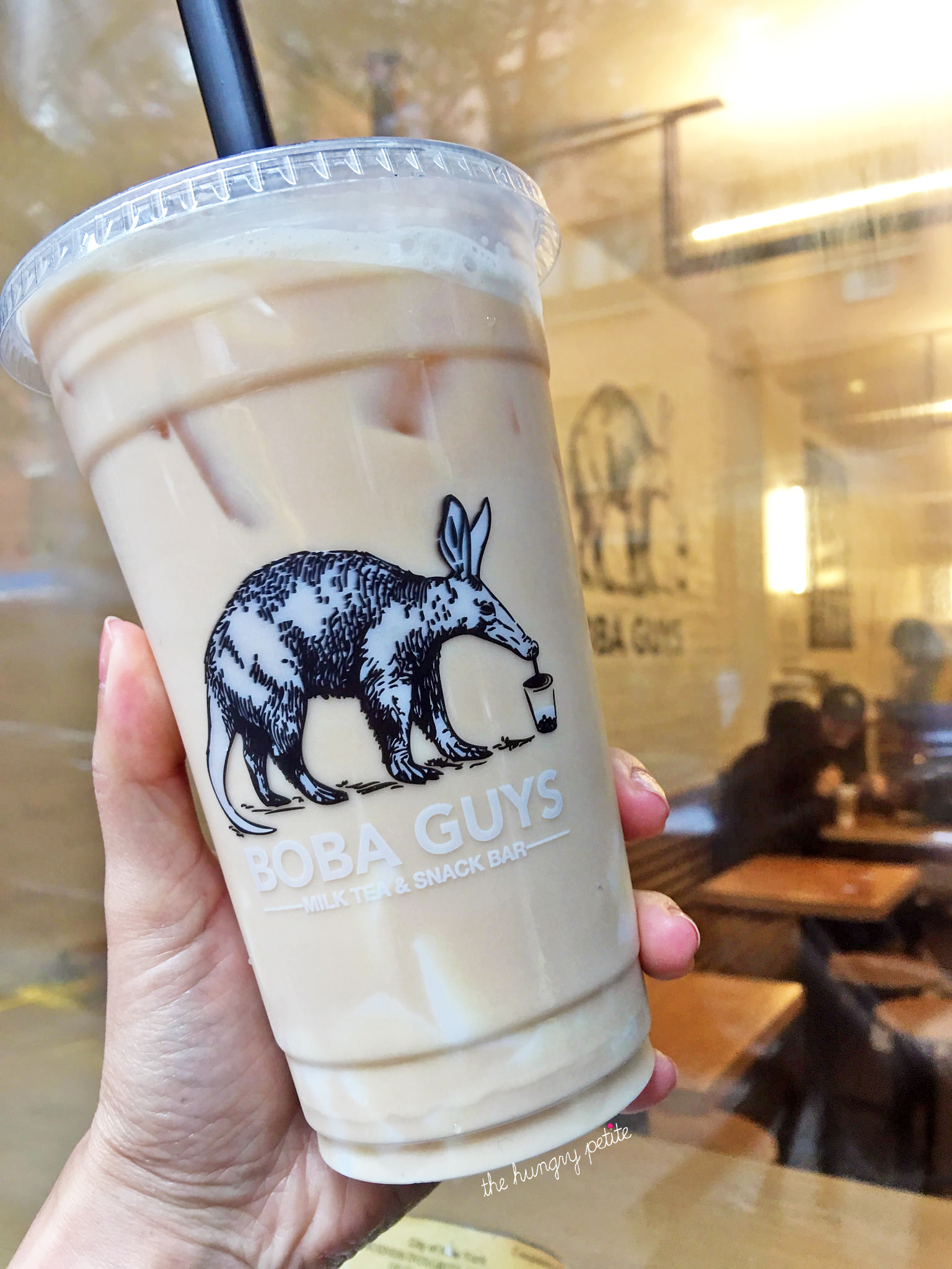 Rose milk tea, 50% sweet, with almond jelly.