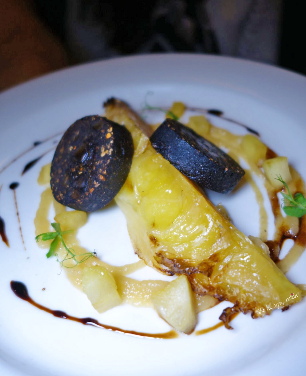 Fermented cole slaw with pan fried black pudding and apple compote