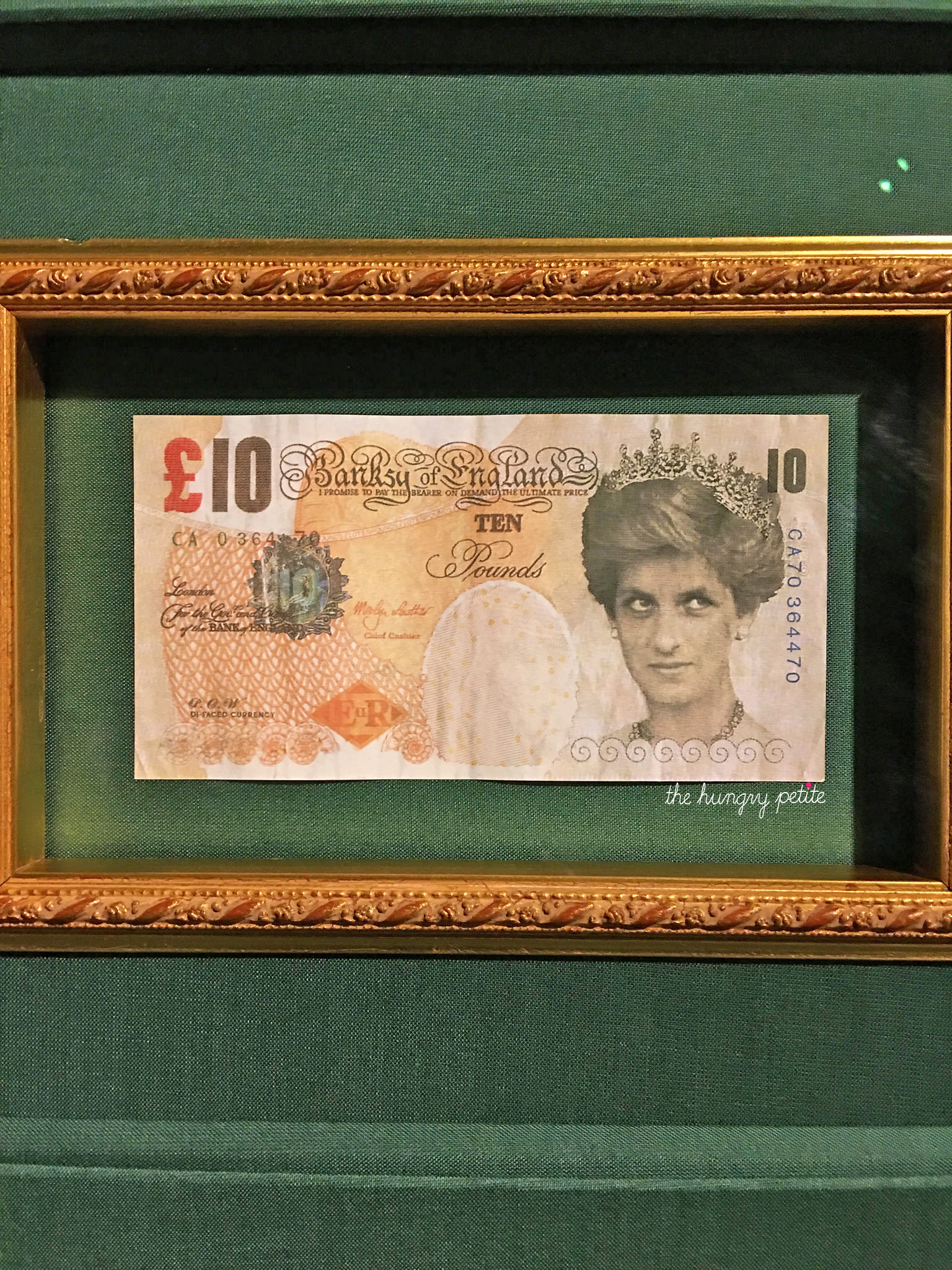 Diana Ten Pound Note - these works of art were thrown into a crowd. People tried to use them as real money, not realizing they were fake, thus inadvertently turning it from art into counterfeit money. Banksy is wanted for forgery. Lol.