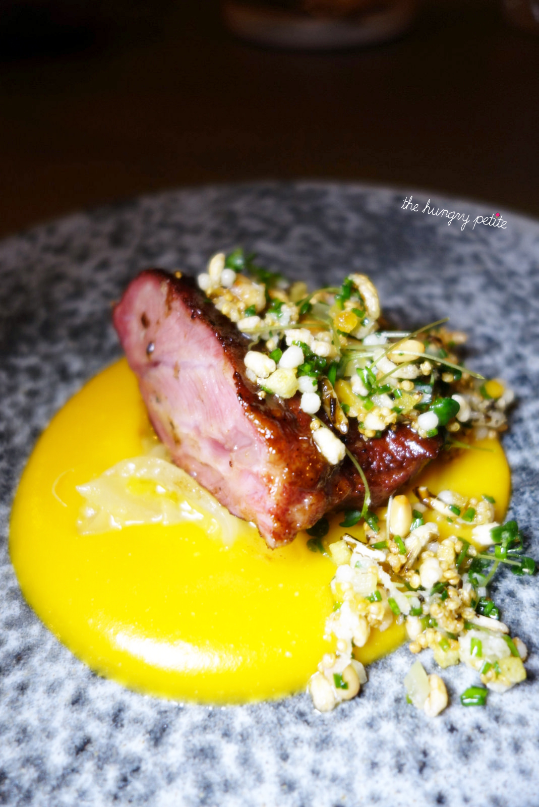 Veal Cheek Noordoostpolder with pumpkin puree, puffed grain salad
