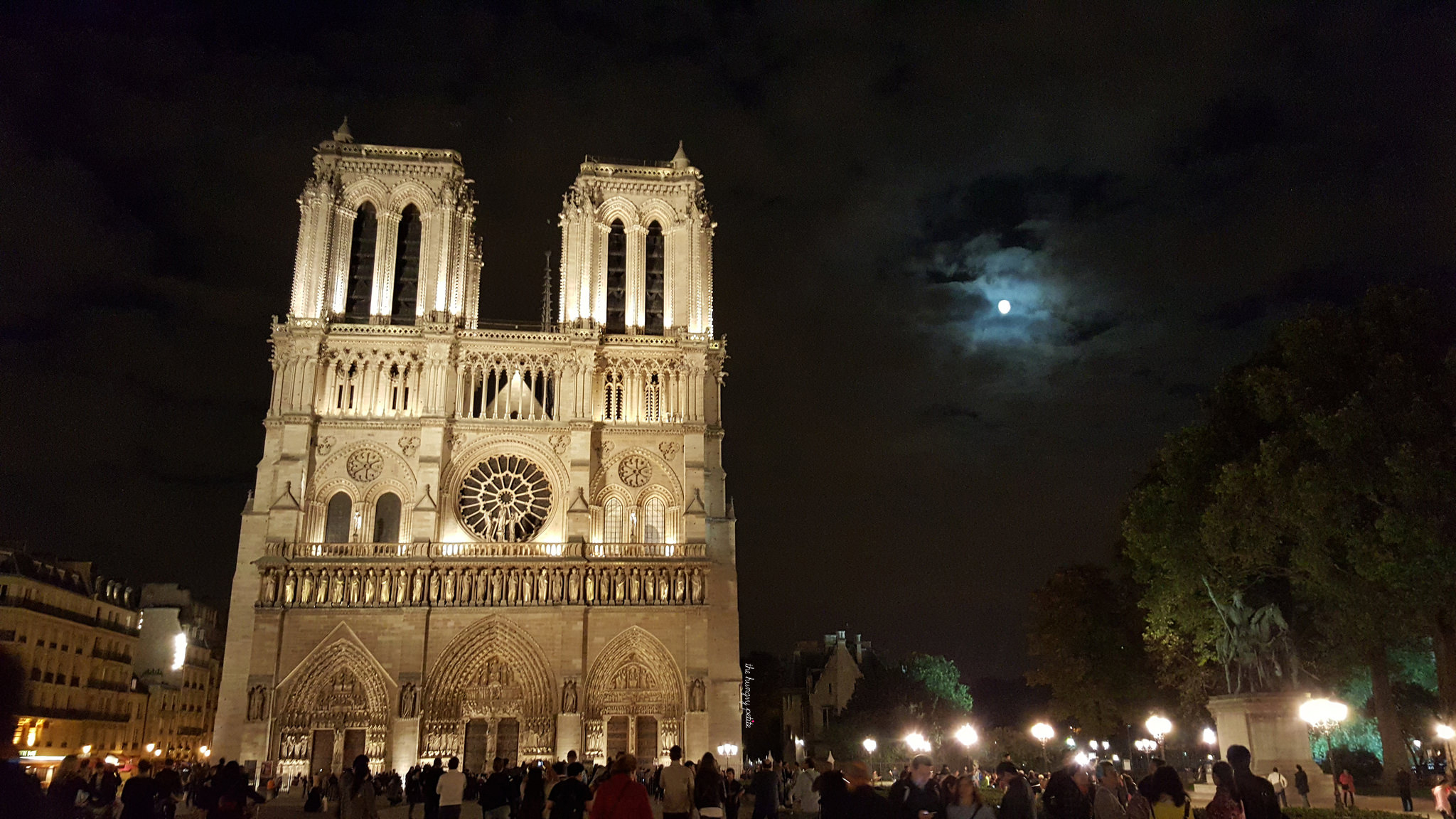 Notre Dame on a cloudy night.