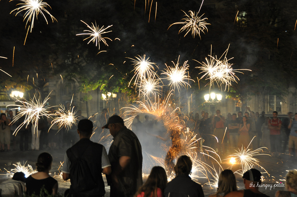 During the summer, there are fire shows in front of the Cathedral