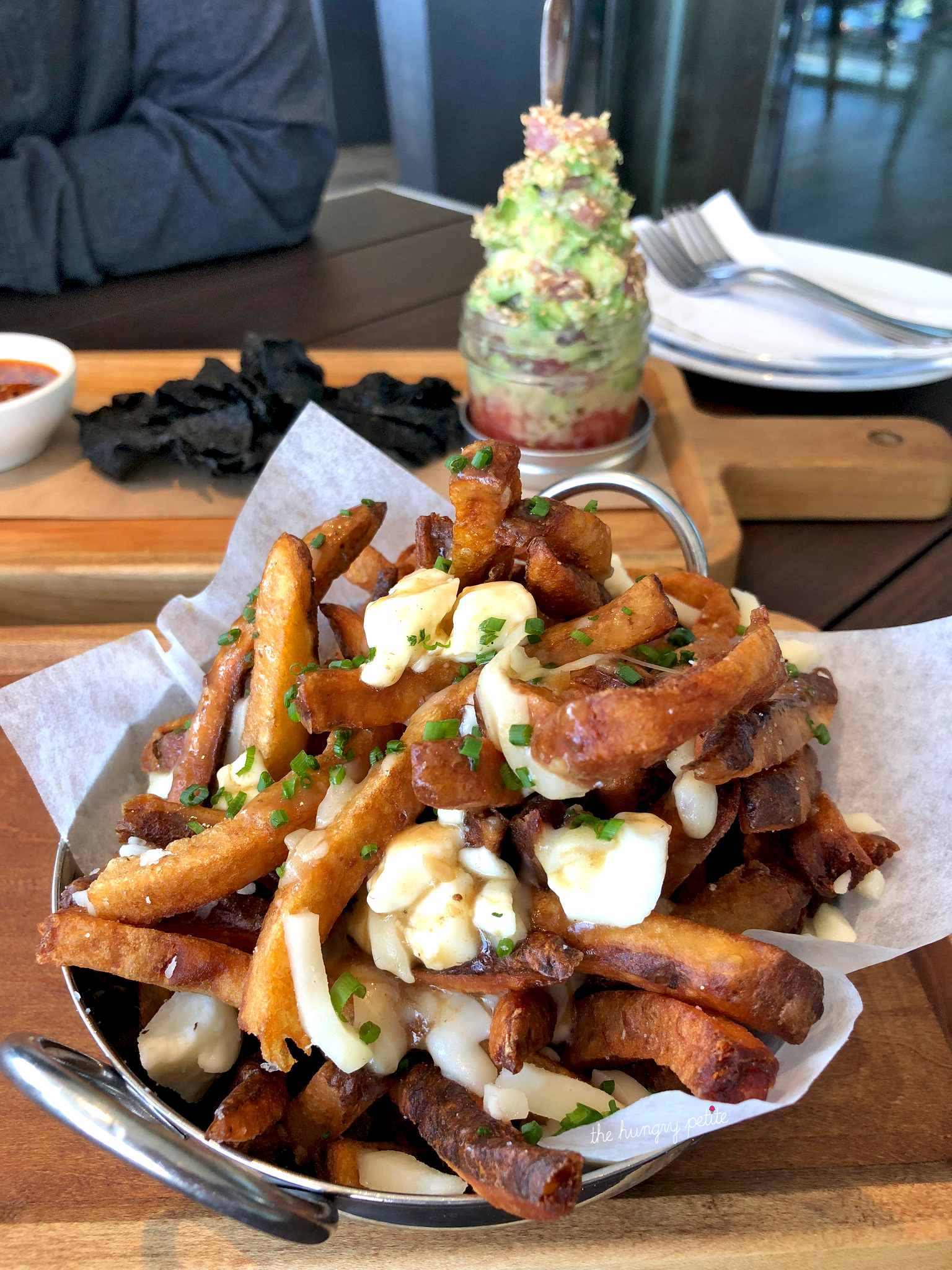 Poutine- fresh cut fries, hot beef gravy & quebec cheese curds, fresh chives. Probably my favorite appetizer at Moxie's. Who doesn't love cheese curds on fries? $9