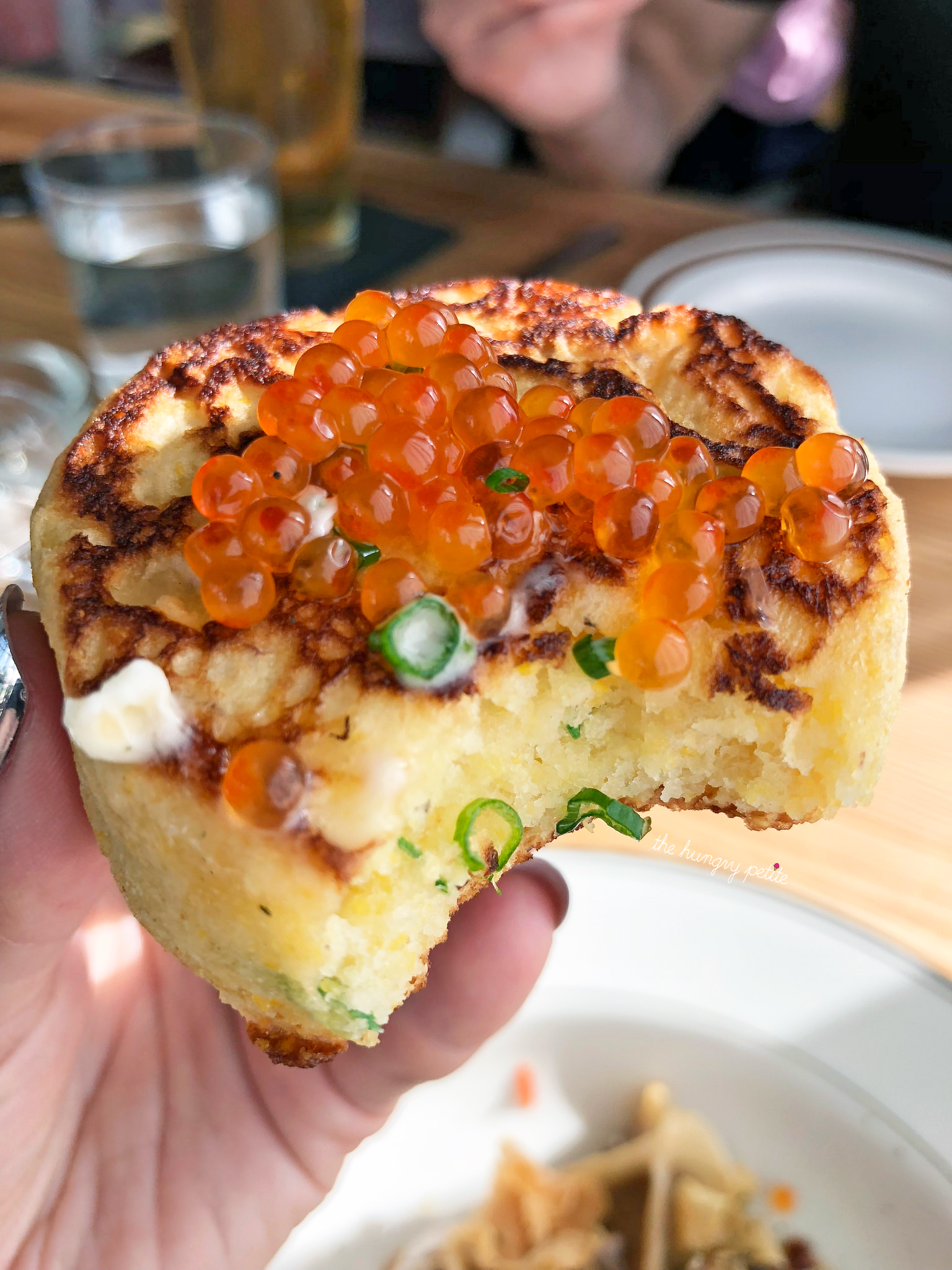 Savory little pancakes. These amazing with the butter and roe. Wow.