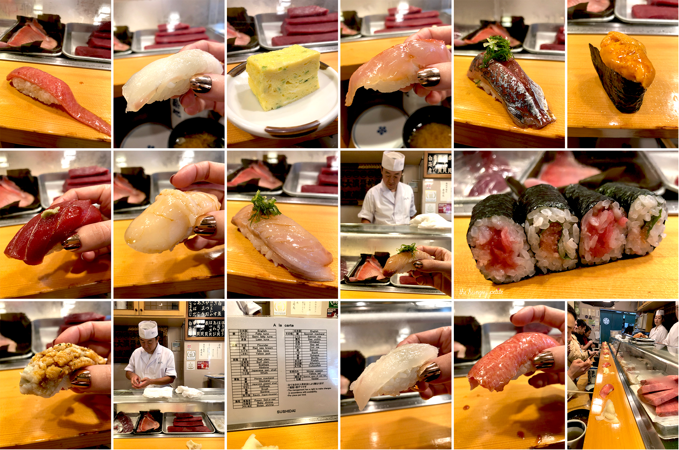 Everything we ate. The omasake pieces and the extra we ordered a la carte after the meal