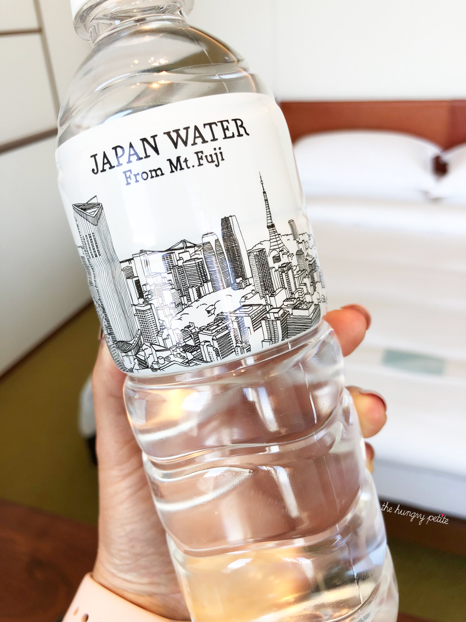 Complimentary Mt Fuji water. Now the only water I want to drink should be from Mt. Fuji. All the other drinks and snacks in the room were complimentary (minus the alcohol). The wasabi chips were my fav. I asked the front desk for more and they wanted us to buy them. So I called housekeeping and they brought me one bag (no charge).