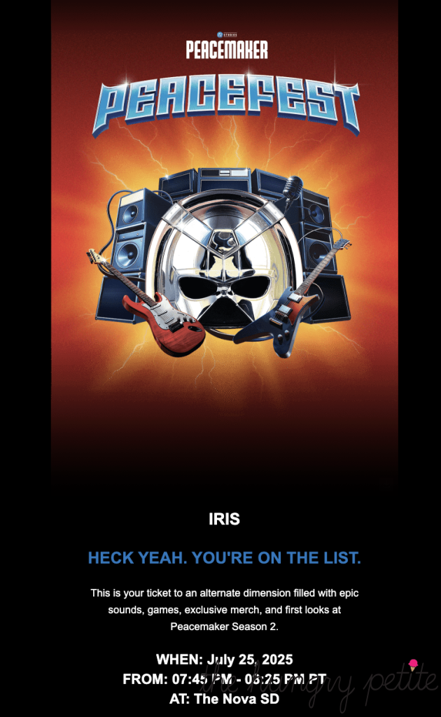 Peacemaker Peacefest email confirmation