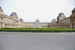 Rare sight of no tourists in front of the Louvre pyramid