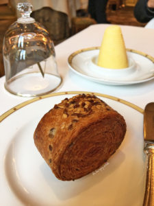 Bread service: this buckwheat roll was amazing with its layers. We finished the salted butter tower in the back.