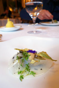 Grilled artichoke, capers, and dried artichoke chips