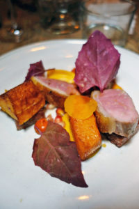 Roasted lamb leg, Merguez, butternut squash, smoked yogurt and pomegranate