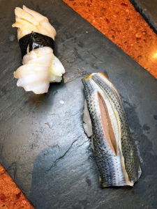 Kohada (Marinated Japanese Gizzard Shad) and Mirugai (Washington State Geoduck). The Kohada was extremely flavorful, but it tasted too much like anchovies to me (which I'm oddly not a fan of). My husband loved it though. The Mirugai was good, nothing mind blowing.