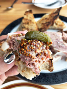 A country terrine of rabbit liver, wrapped in bacon with whole grain mustard and grilled sourdough. I love you.