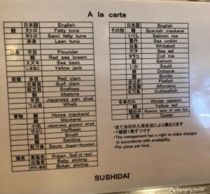 A la carte menu up close