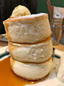 Gram pancakes. The fluffiest bounciest pancakes ever. They say it gives you texture sensations you’ve never experienced before. They are right. Totally worth the wait and inexpensive price of ¥950