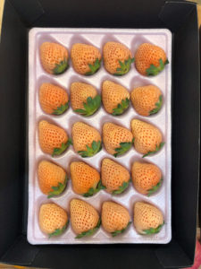 Almost white strawberries. These are pretty expensive, and I'm not sure they are worth the cost. Imagine the sweetest, best strawberry you've ever had. These come very close.