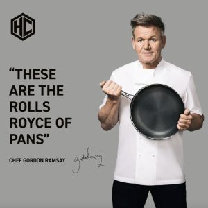 Image of Gordon Ramsey holding Hexclad cooking pans