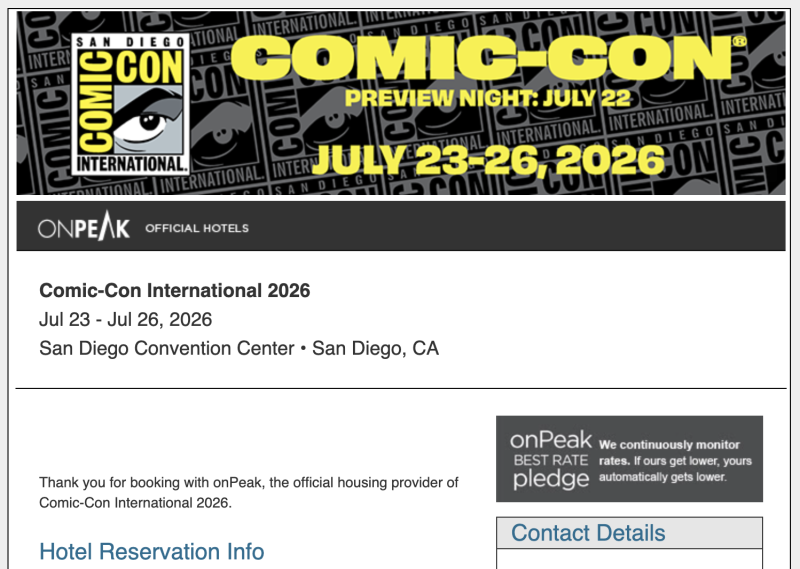 SDCC 2026 Hotel Confirmation